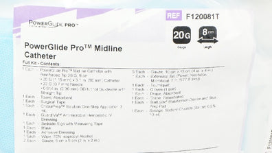Bard F120081T PowerGlide Pro Midline Cath. Full Kit, 20G x 8cm (x)
